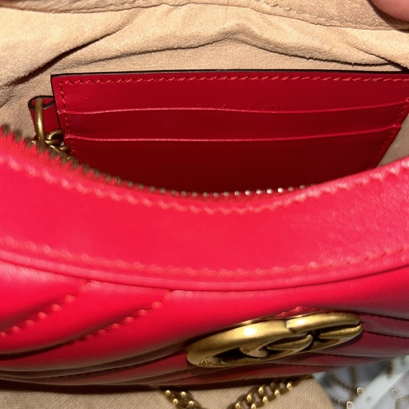 Gucci Red Matelassé Leather Mini GG Marmont Half Moon Shoulder Bag - Picture 9 of 9